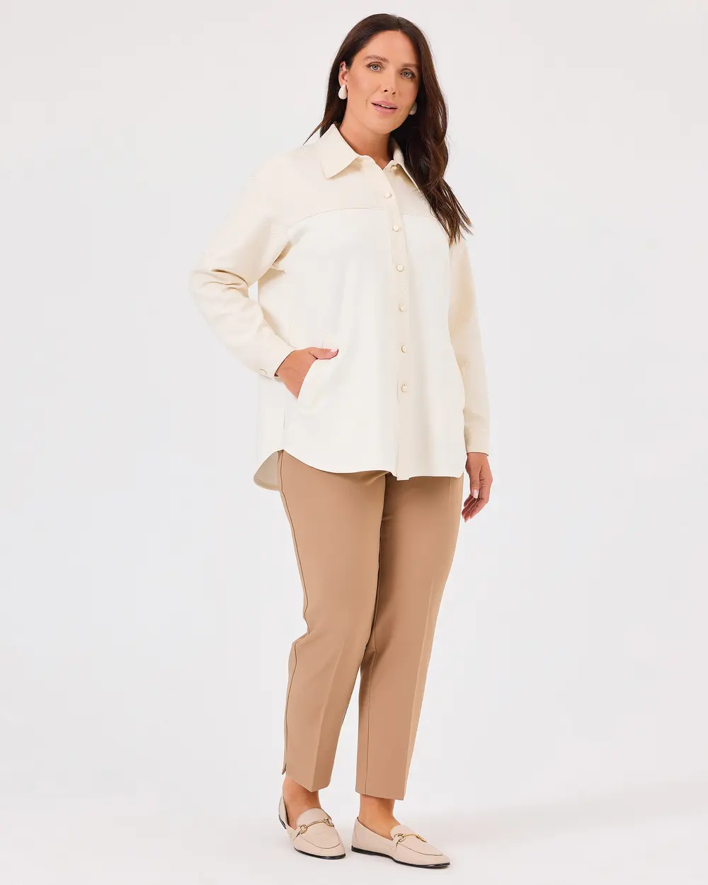 Plus Size Double Fabric Pocket Shirt