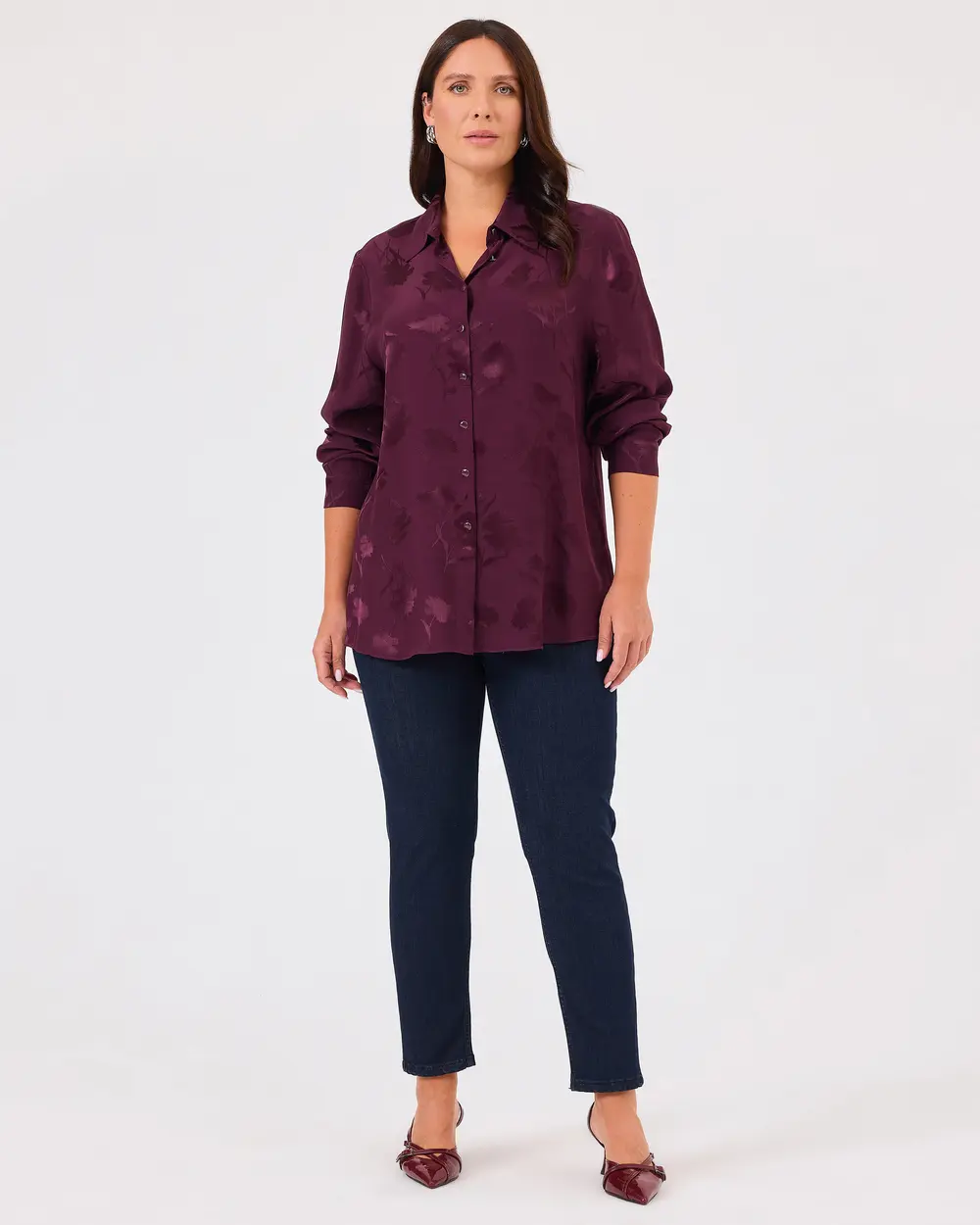 Plus Size Patterned Jacquard Shirt