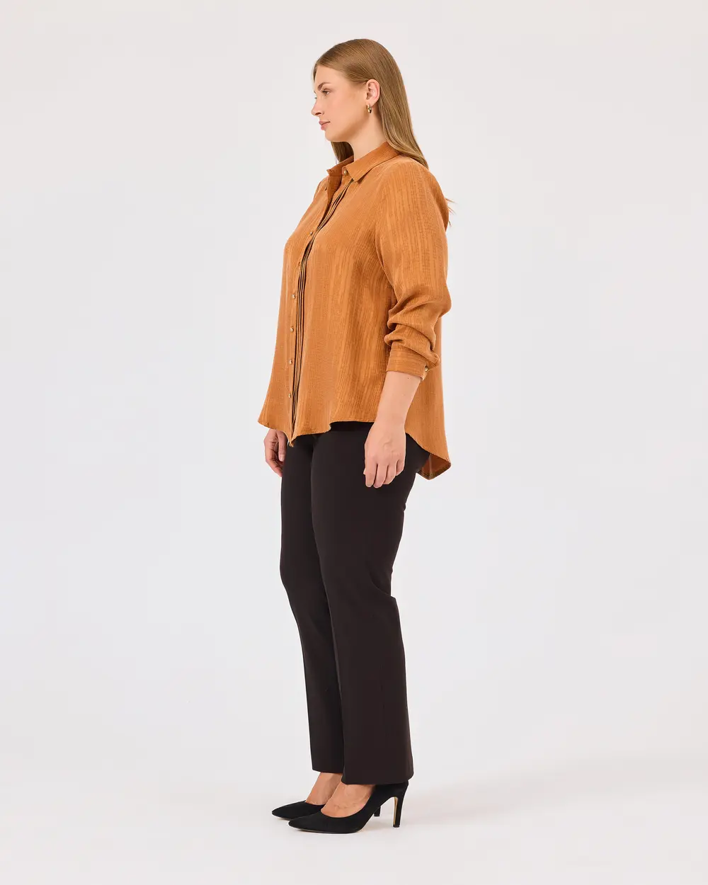 Plus Size Pleated Detailed Buttoned Shirt