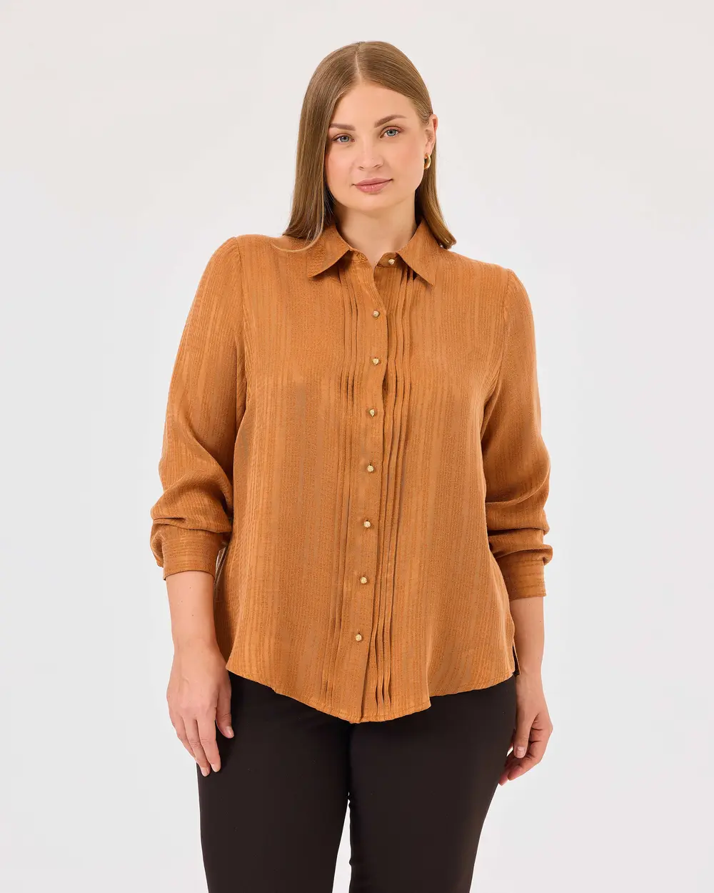 Plus Size Pleated Detailed Buttoned Shirt