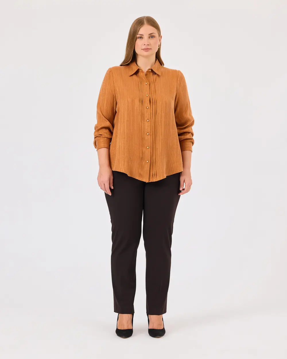 Plus Size Pleated Detailed Buttoned Shirt