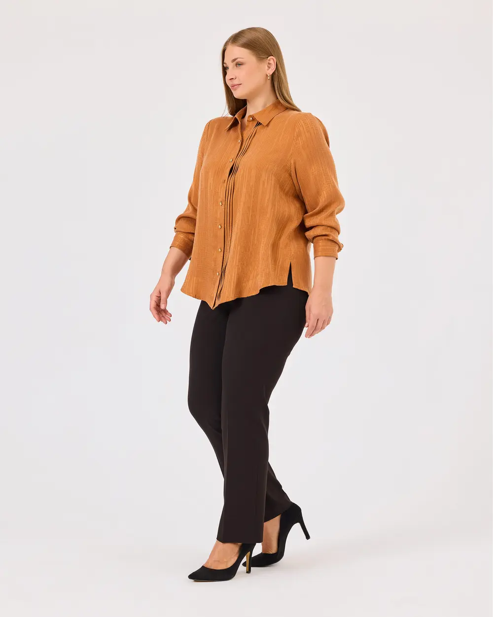 Plus Size Pleated Detailed Buttoned Shirt