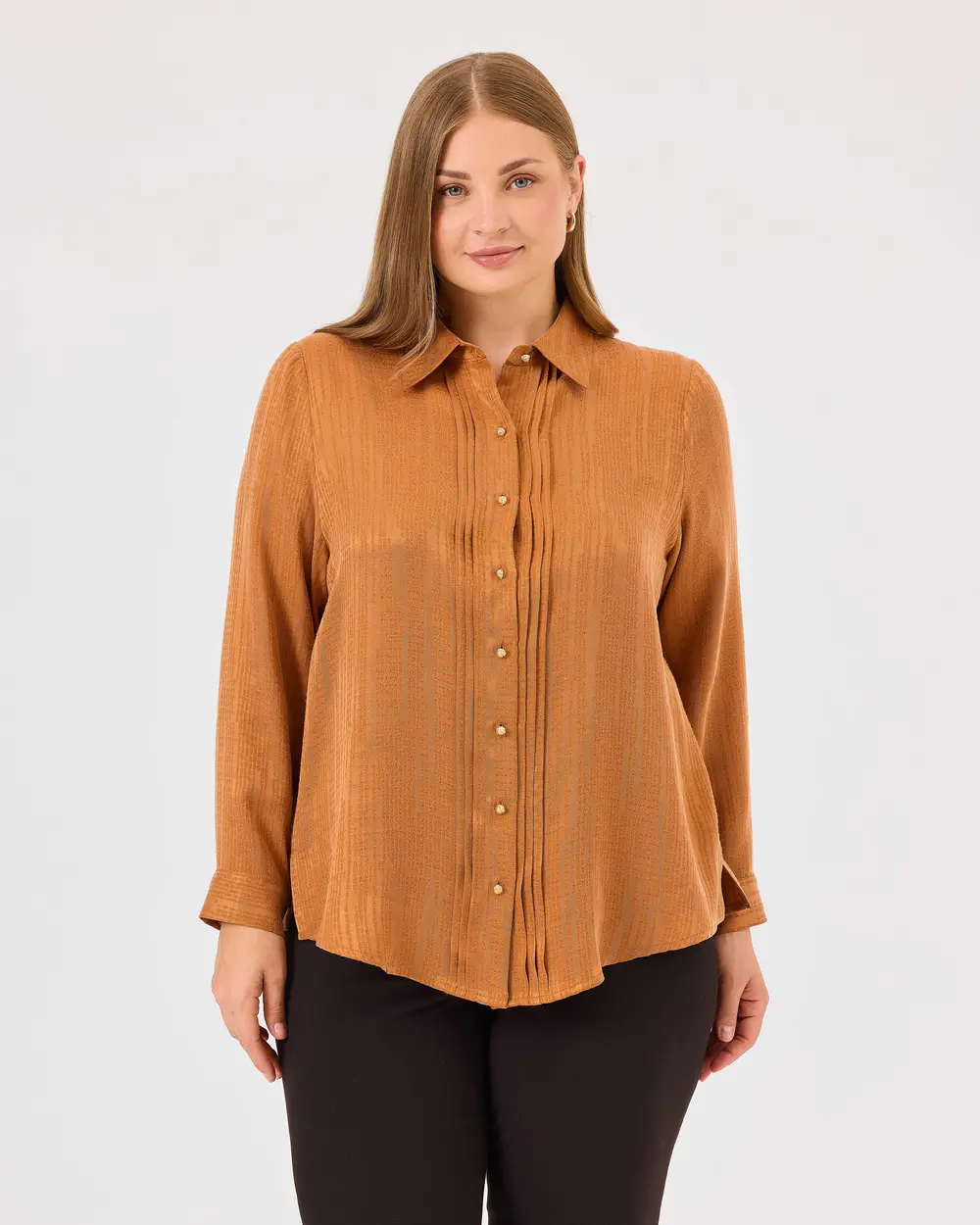 Plus Size Pleated Detailed Buttoned Shirt