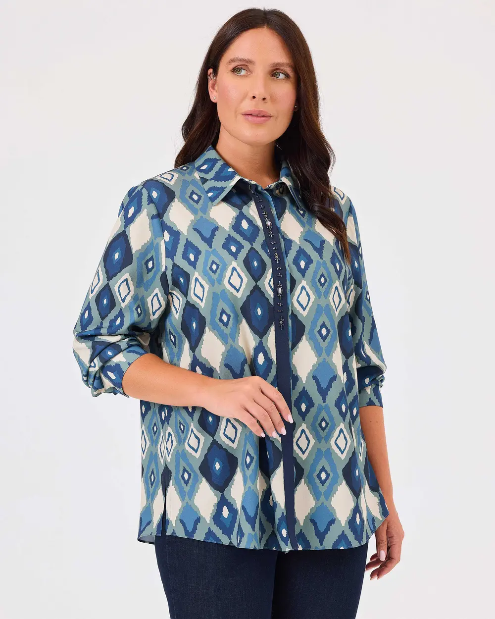 Plus Size Patterned Stone Detailed Shirt