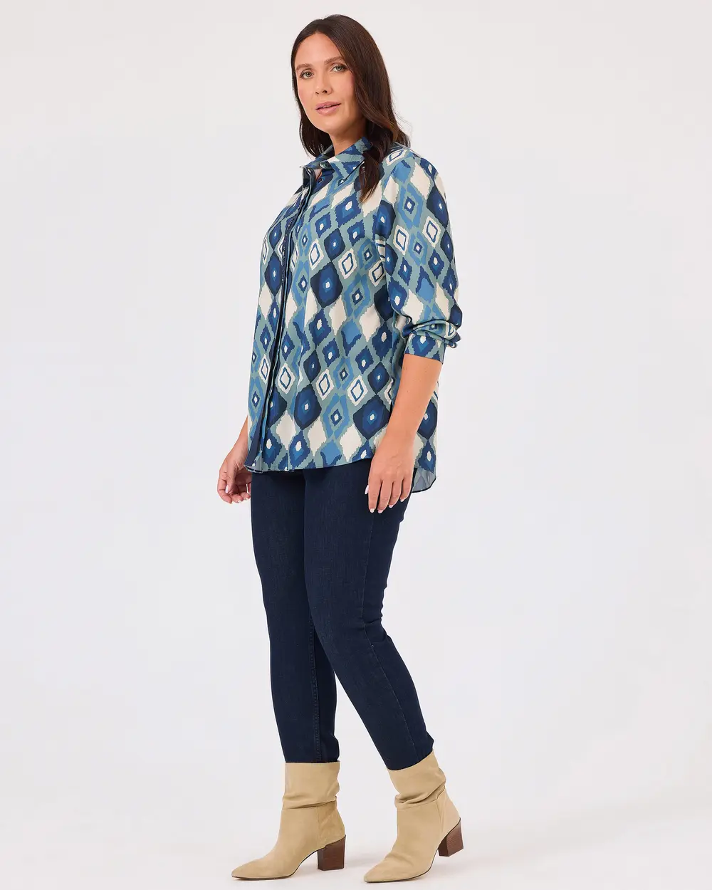 Plus Size Patterned Stone Detailed Shirt