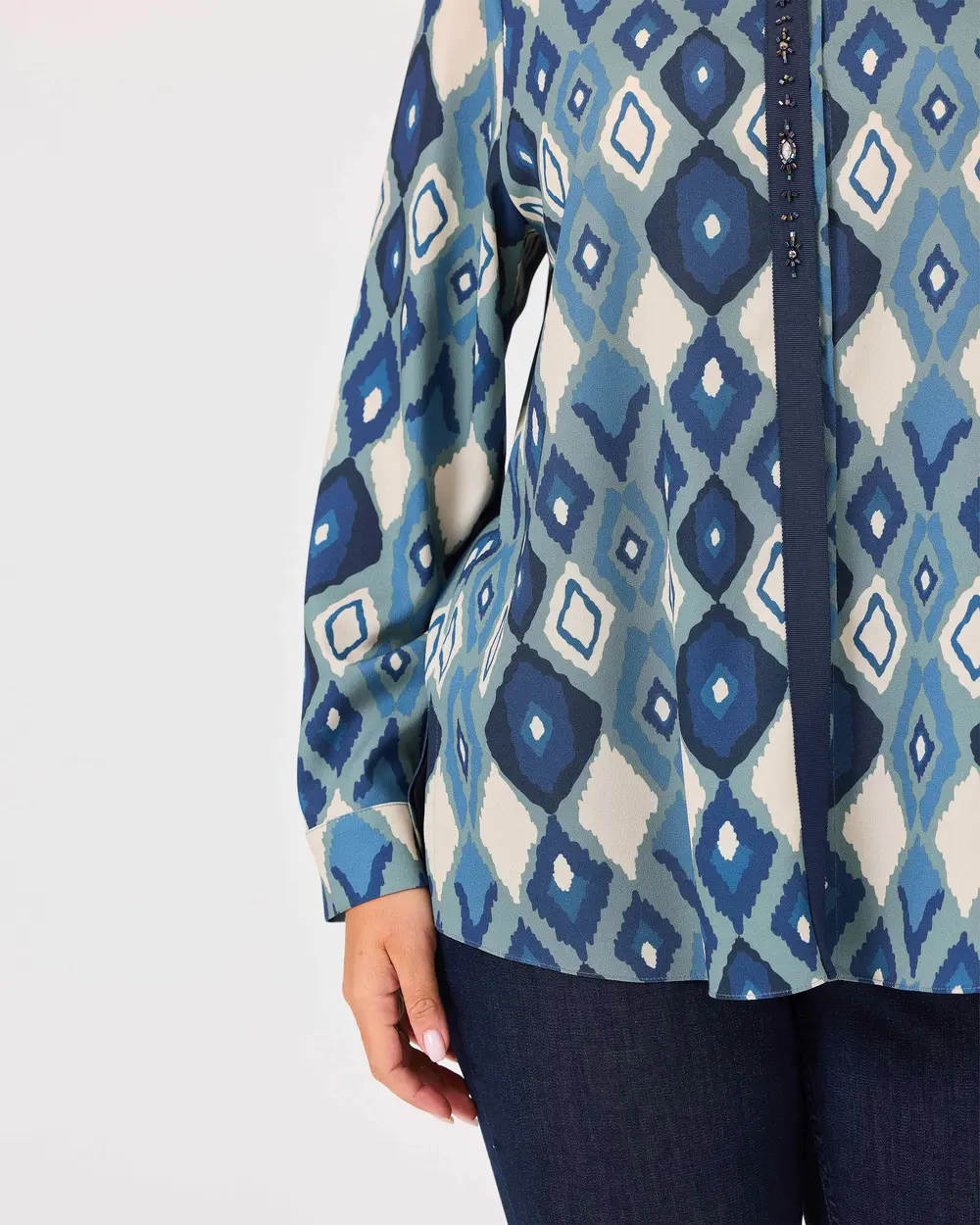 Plus Size Patterned Stone Detailed Shirt