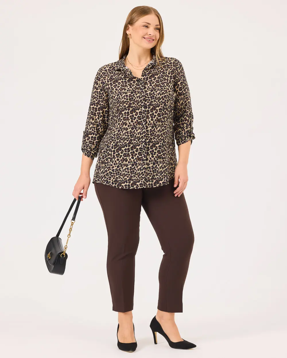 Plus Size Leopard Pattern Buttoned Shirt