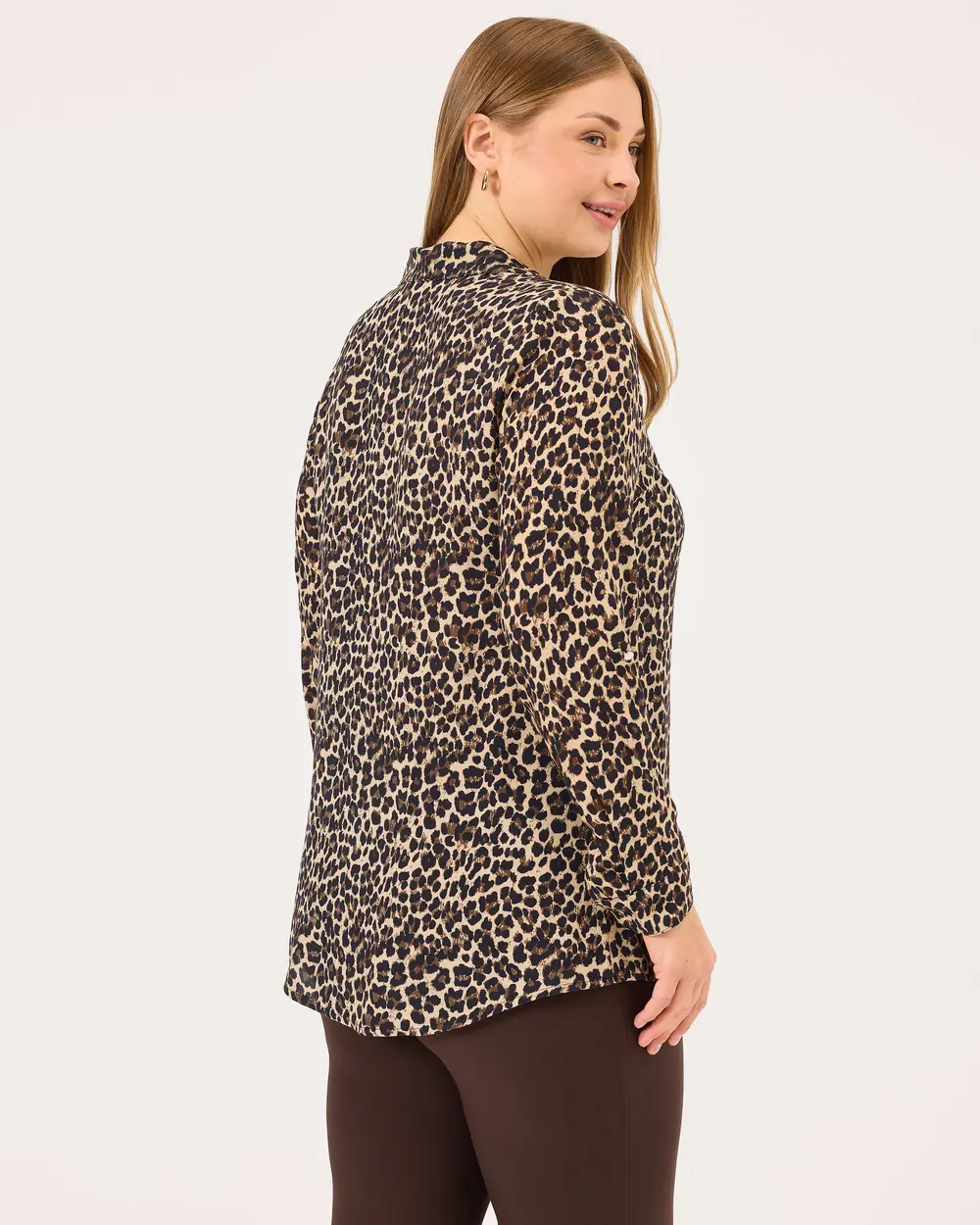 Plus Size Leopard Pattern Buttoned Shirt