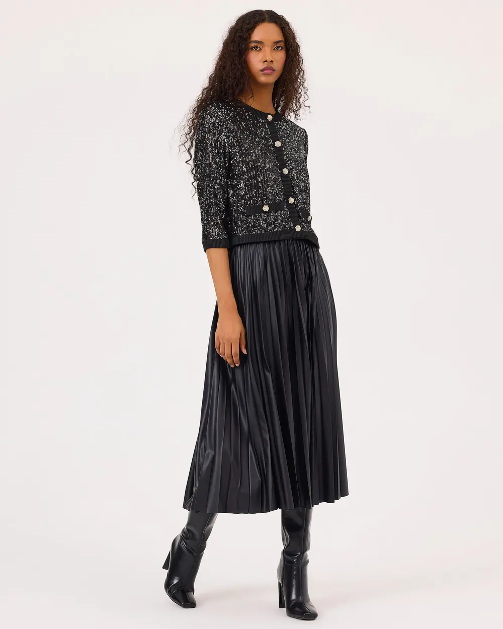 Faux Leather Pleated Skirt