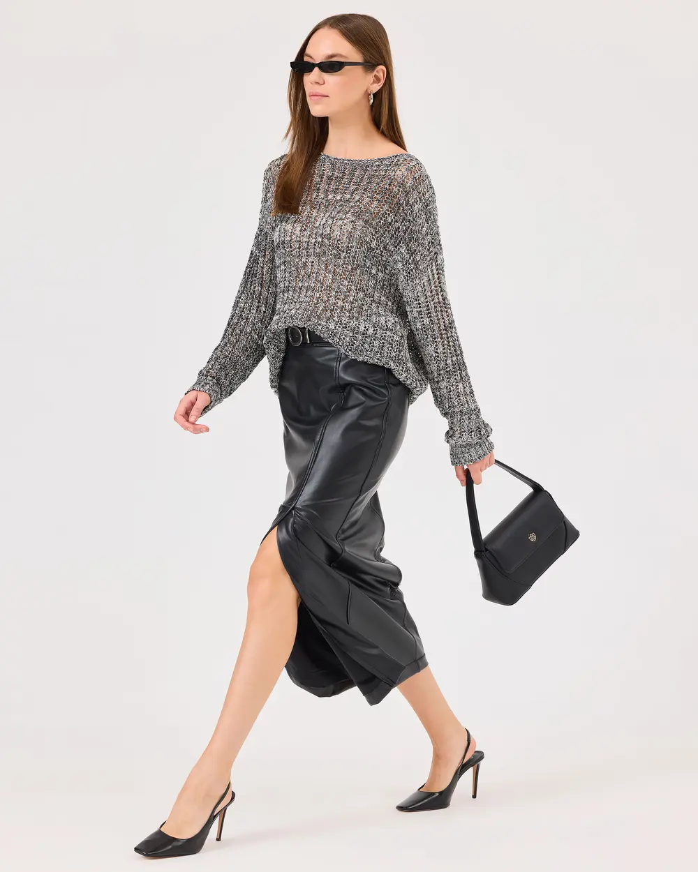 Faux Leather Skirt with Slits