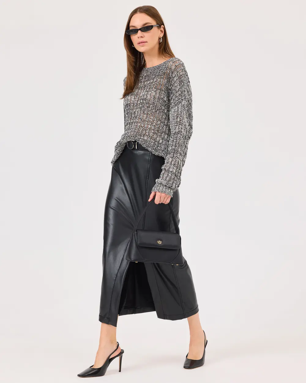 Faux Leather Skirt with Slits