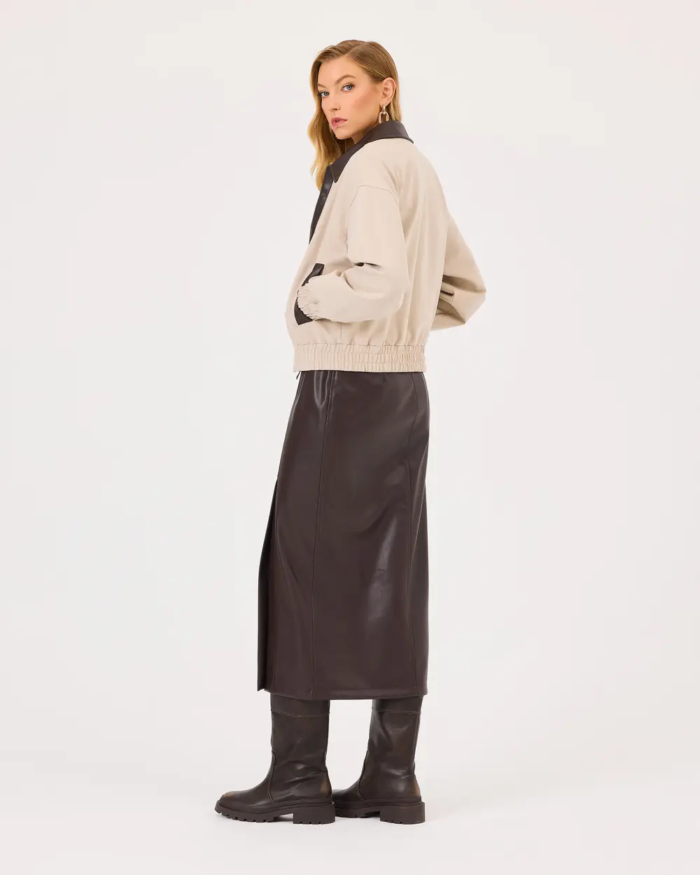 Faux Leather Skirt with Slits