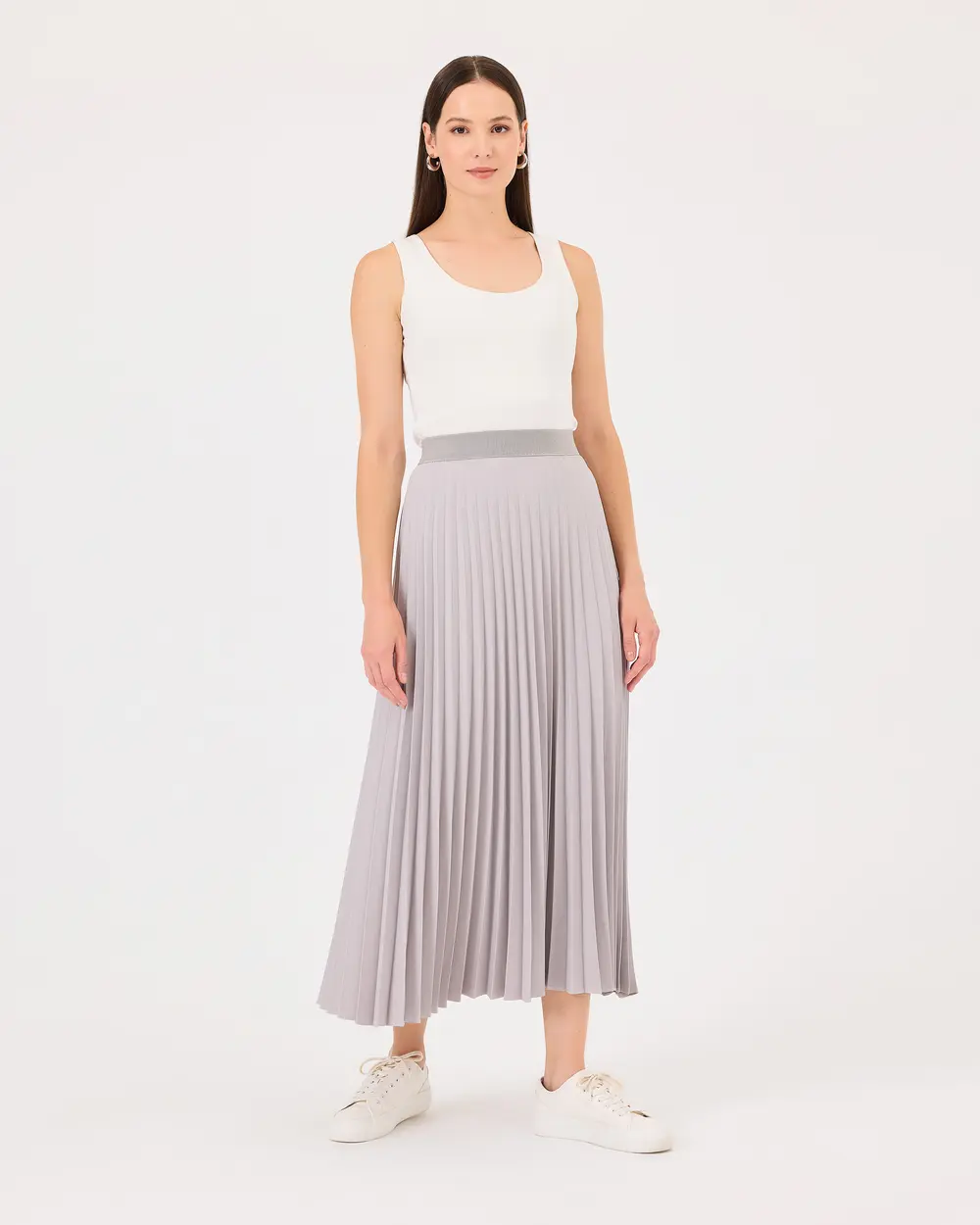 Pleated Elastic Waist Skirt