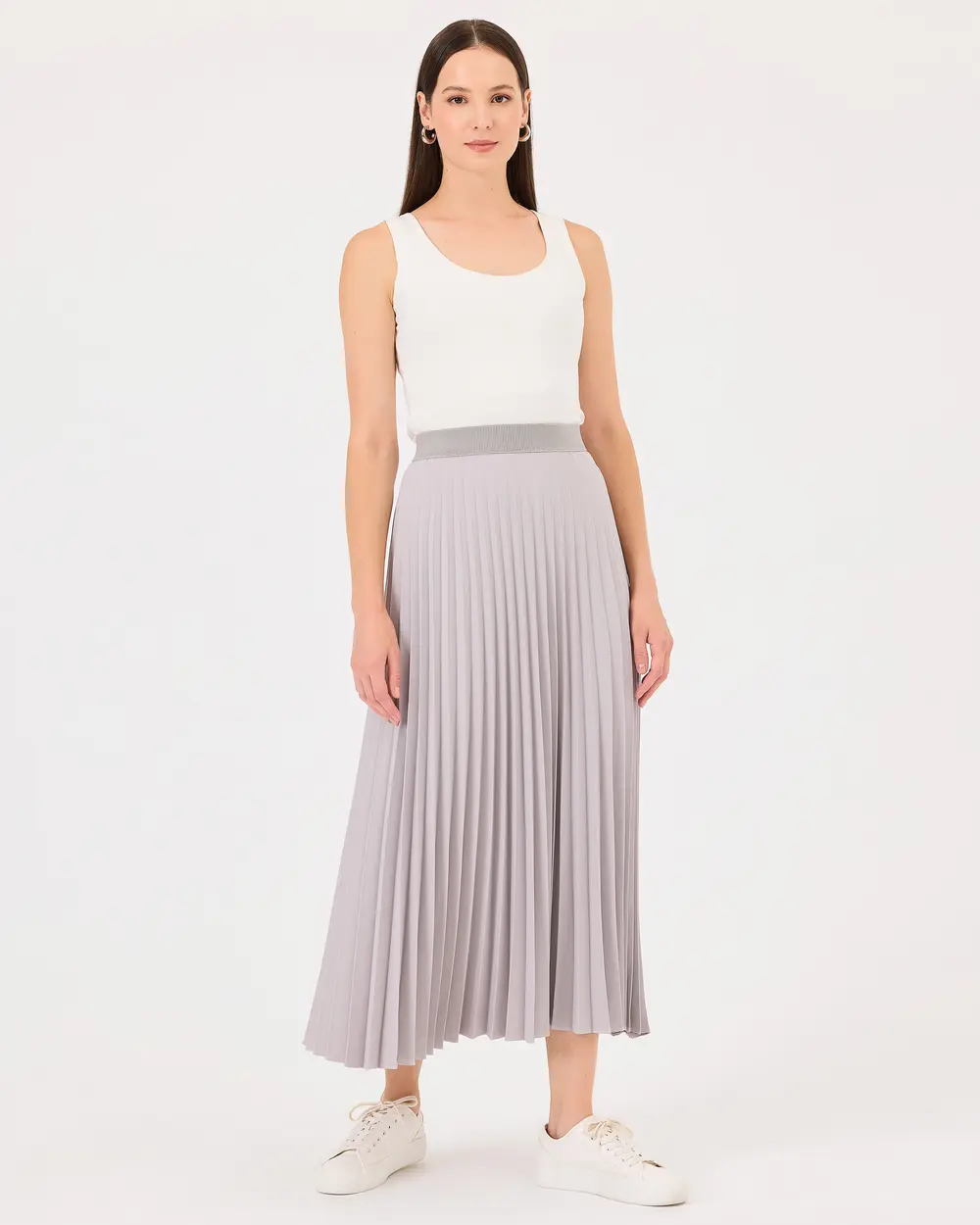 Pleated Elastic Waist Skirt