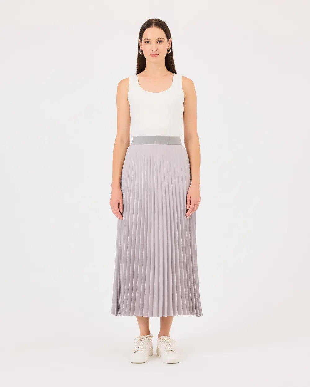 Pleated Elastic Waist Skirt