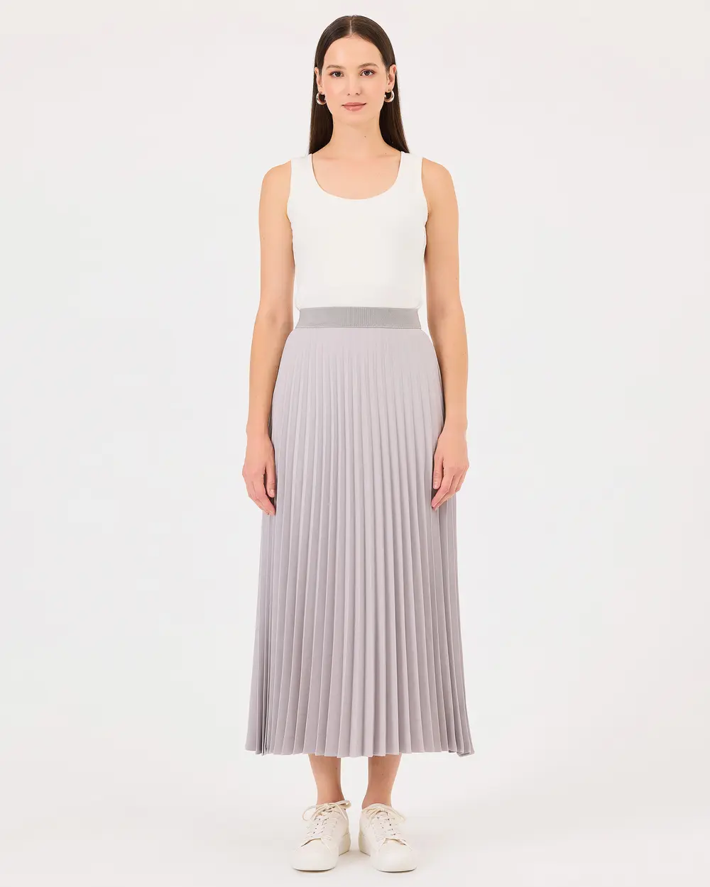 Pleated Elastic Waist Skirt