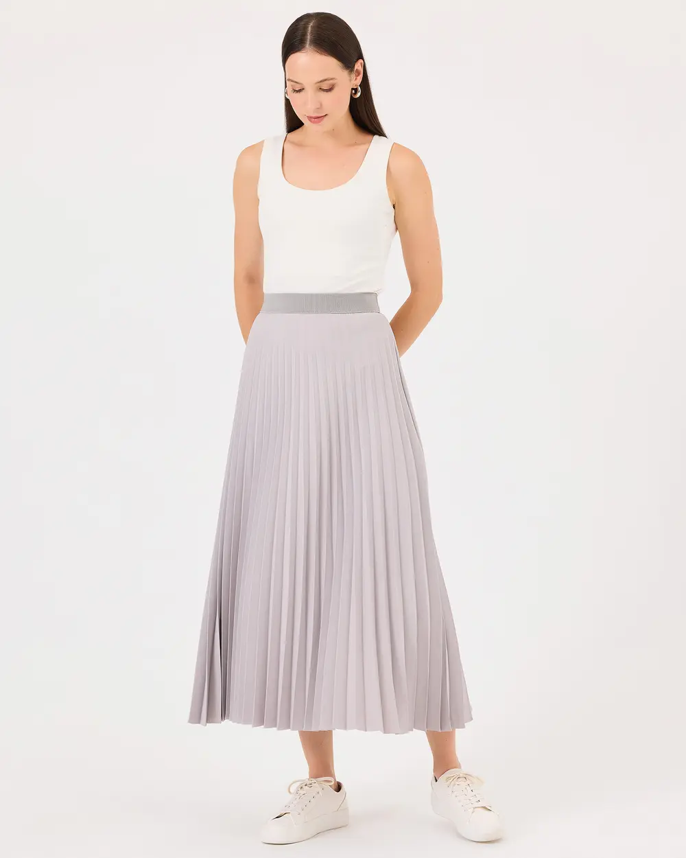 Pleated Elastic Waist Skirt