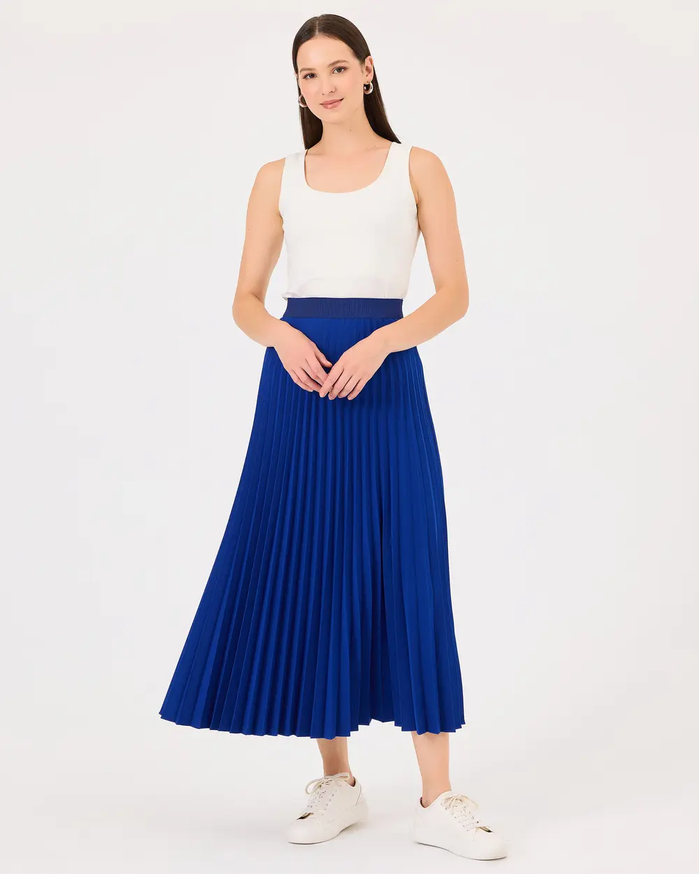 Pleated Elastic Waist Skirt