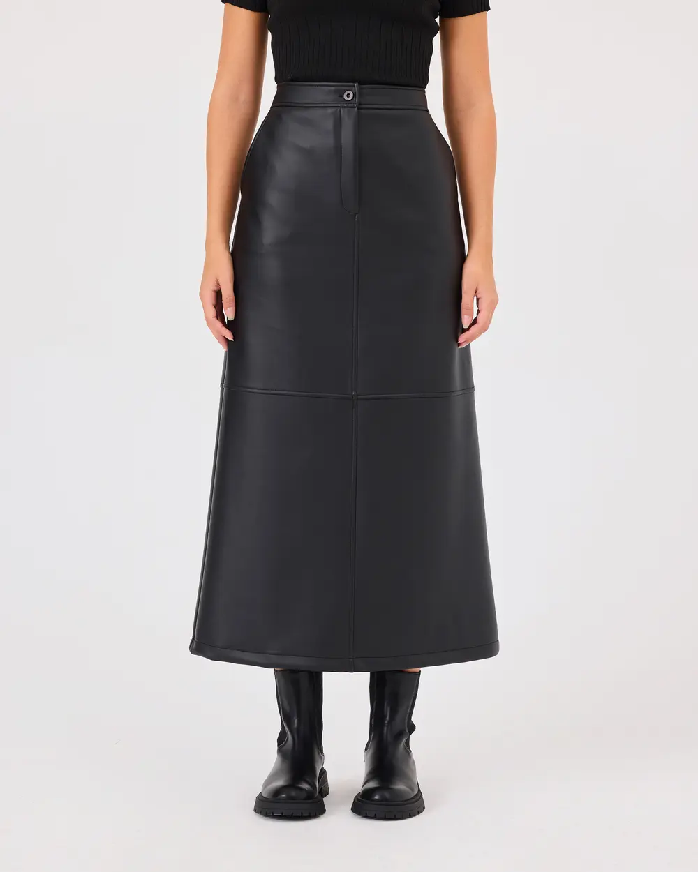 Faux Leather Skirt with Pocket Button Detail