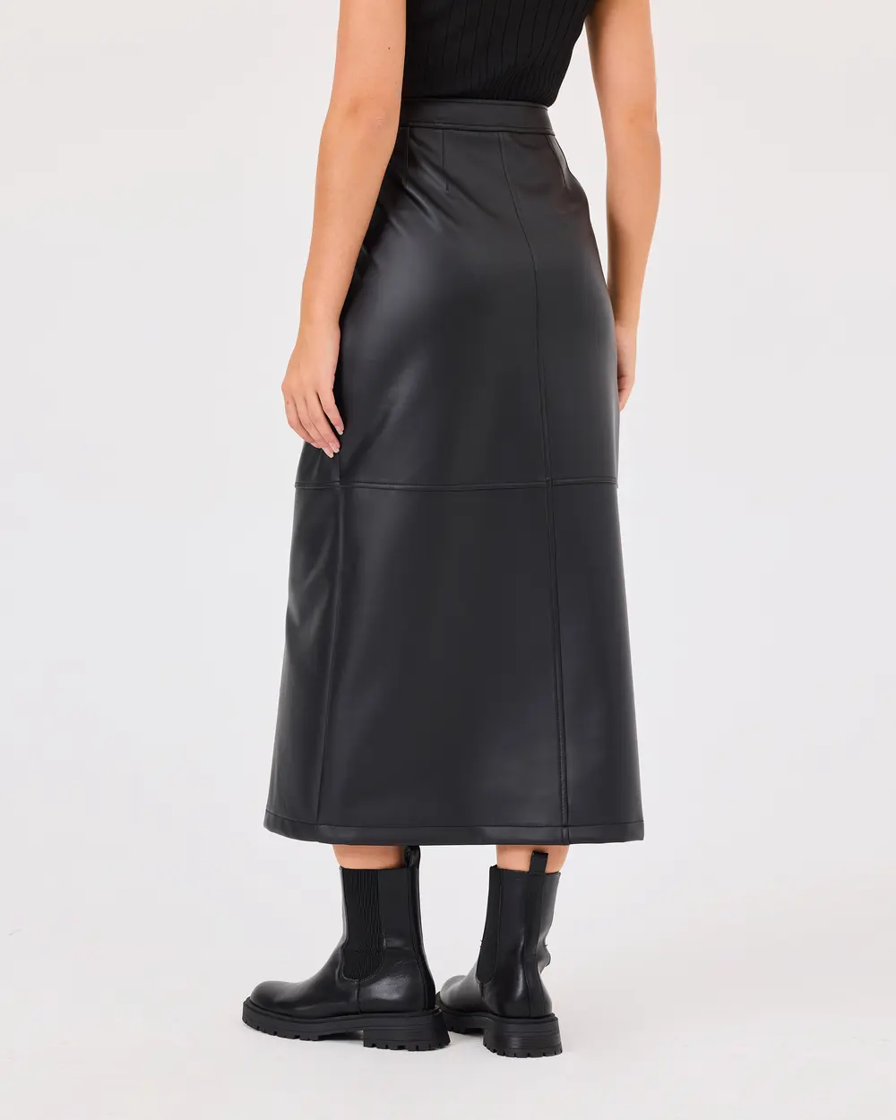 Faux Leather Skirt with Pocket Button Detail