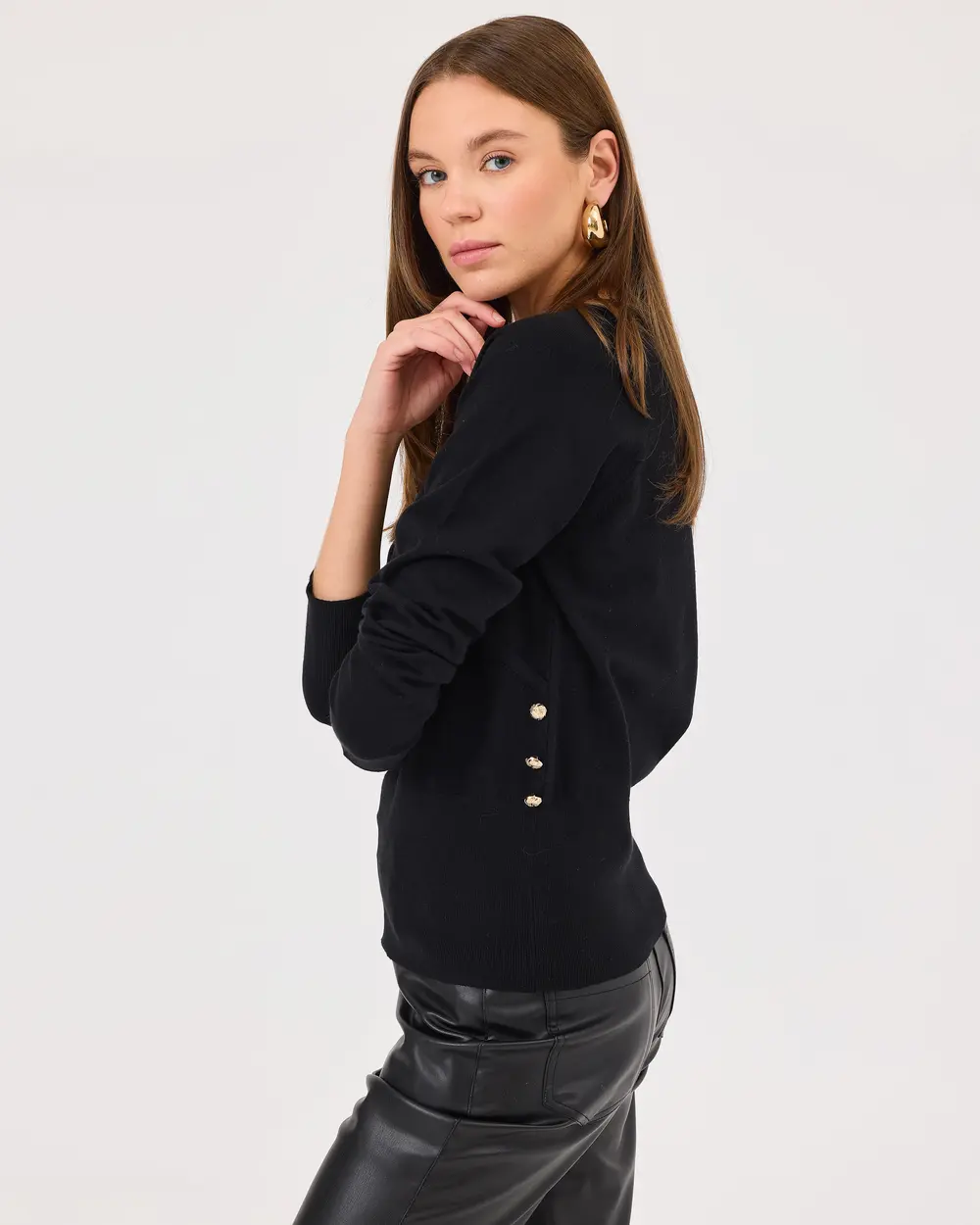 V-Neck Button Detailed Sweater