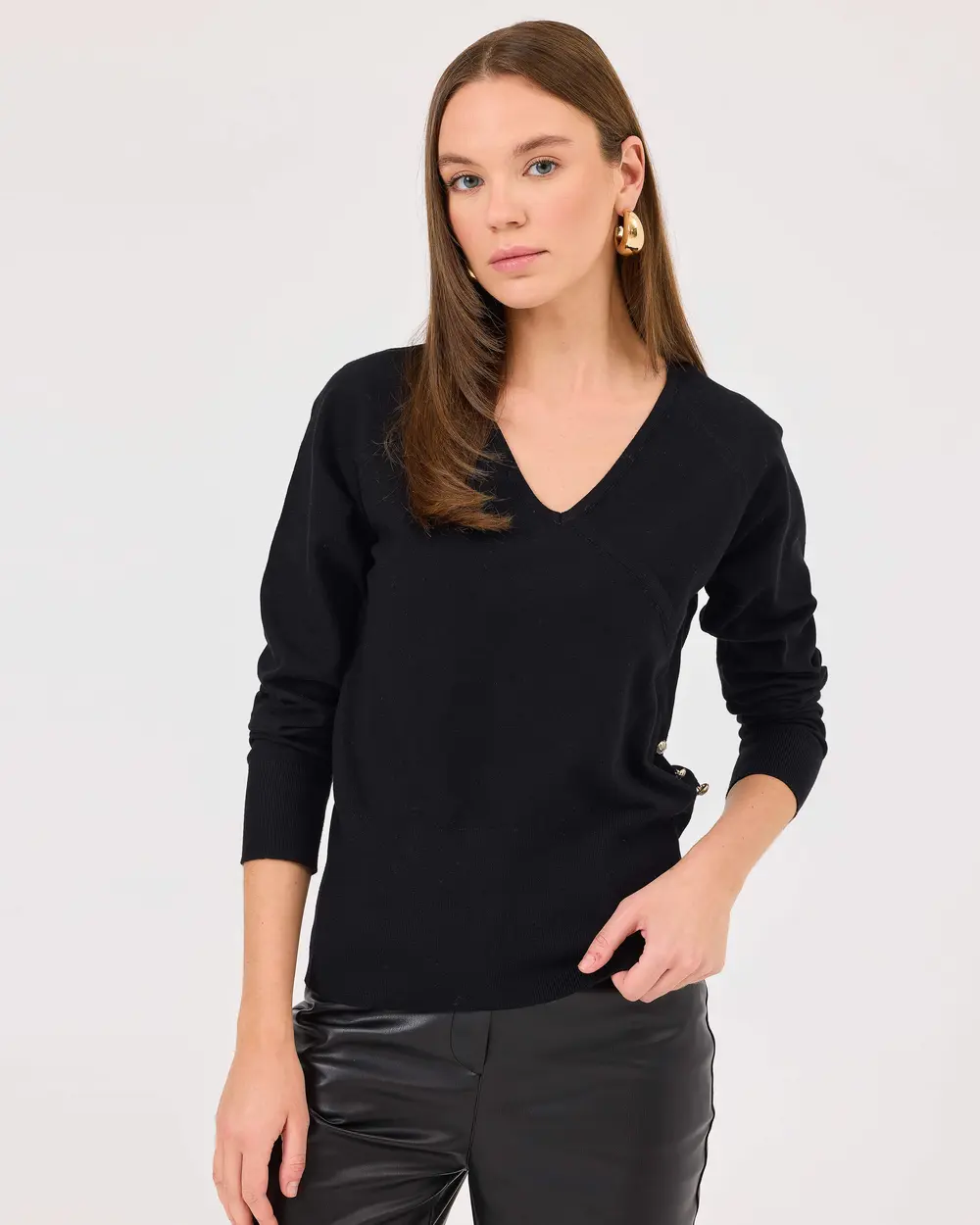 V-Neck Button Detailed Sweater