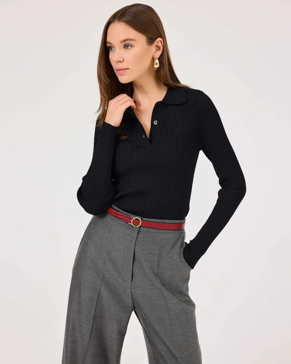 Polo Collar Ribbed Sweater Sweater