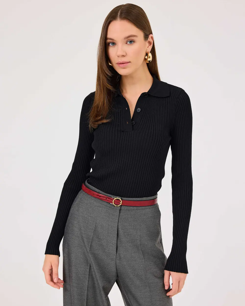 Polo Collar Ribbed Sweater Sweater