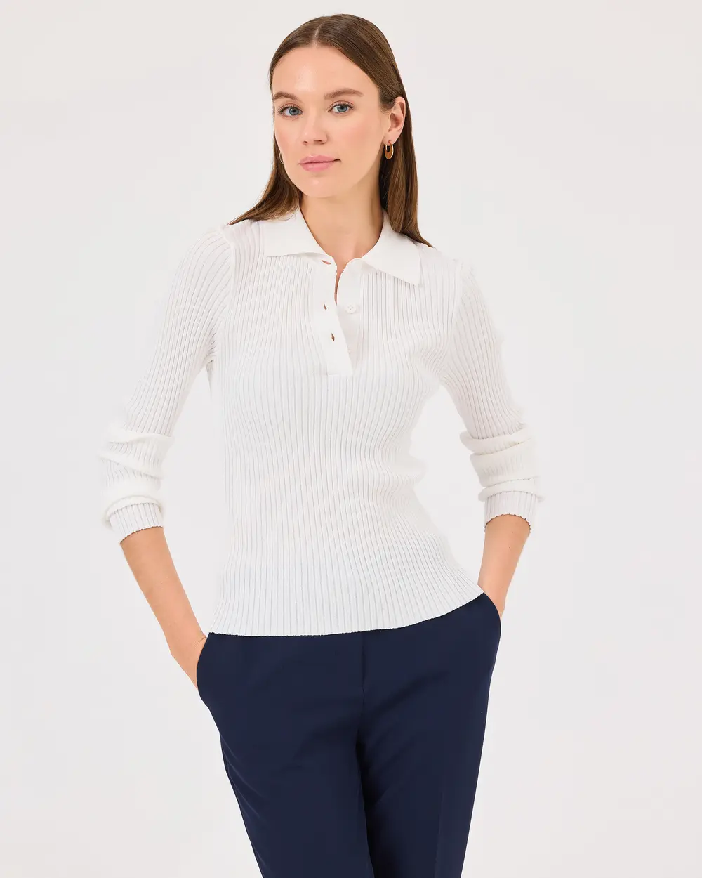 Polo Collar Ribbed Sweater Sweater