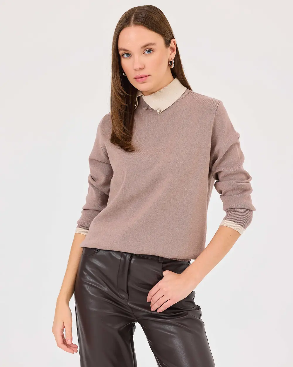 Shirt Collar Long Sleeve Knit Sweater