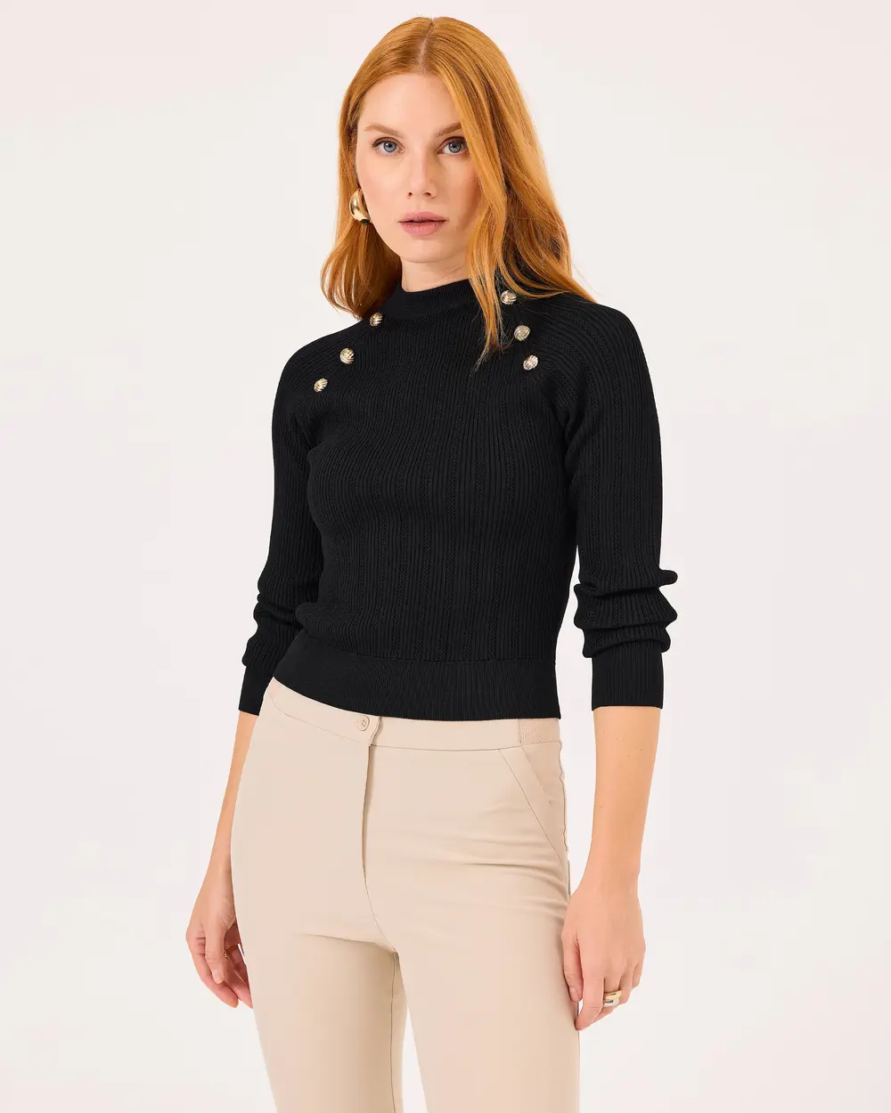 Long Sleeve Sweater Blouse with Zero Collar Accessories