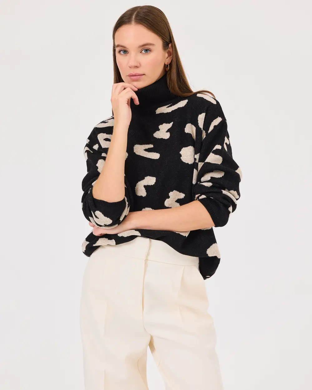 Stand Collar Zebra Pattern Sweater