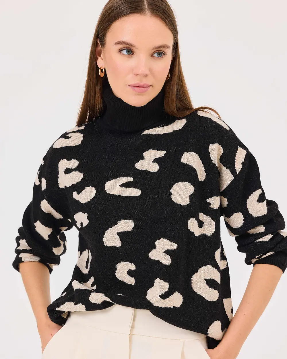 Stand Collar Zebra Pattern Sweater