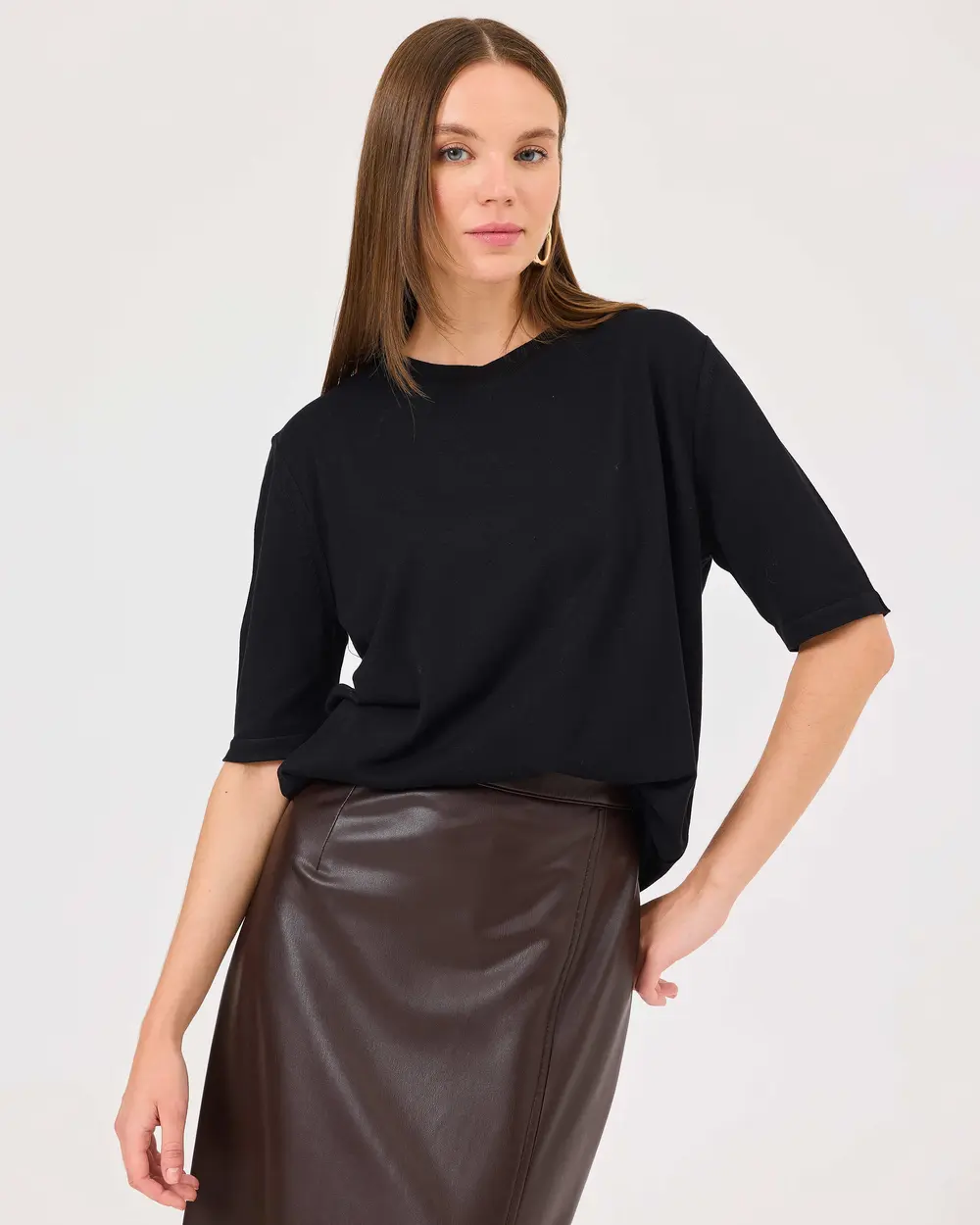 Zero Collar Short Sleeve Sweater Blouse