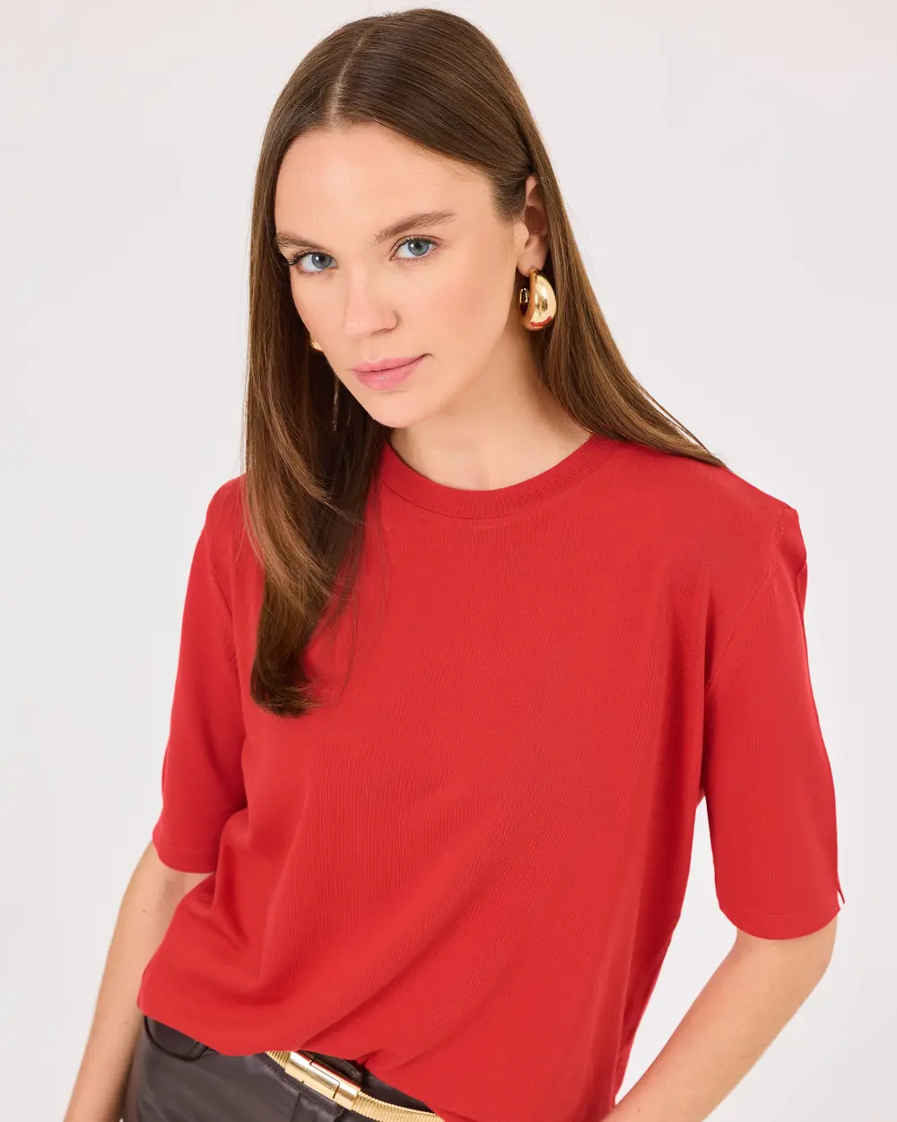 Zero Collar Short Sleeve Sweater Blouse