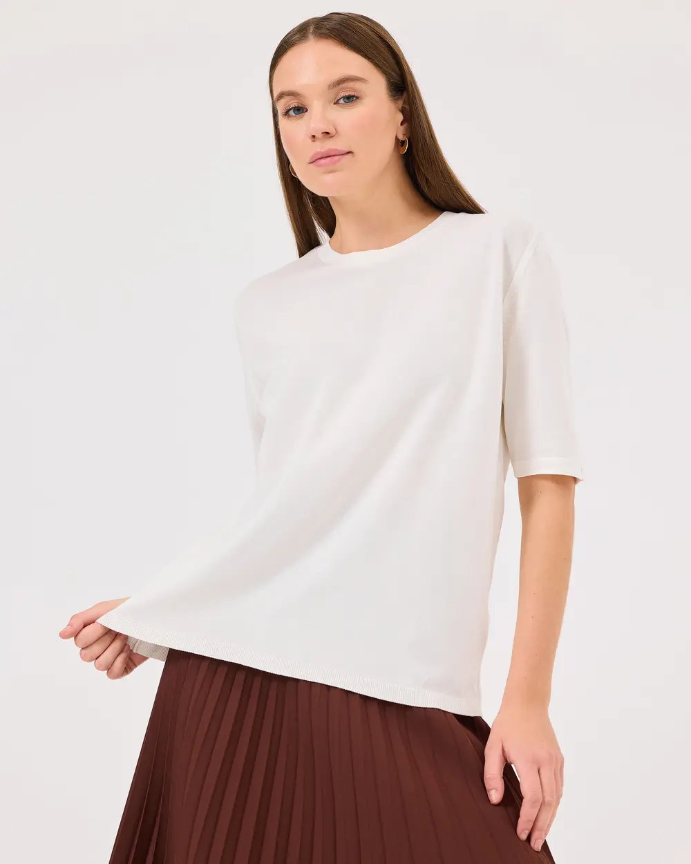 Zero Collar Short Sleeve Sweater Blouse