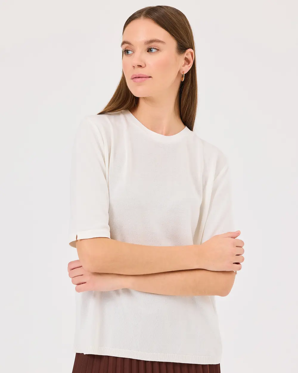 Zero Collar Short Sleeve Sweater Blouse