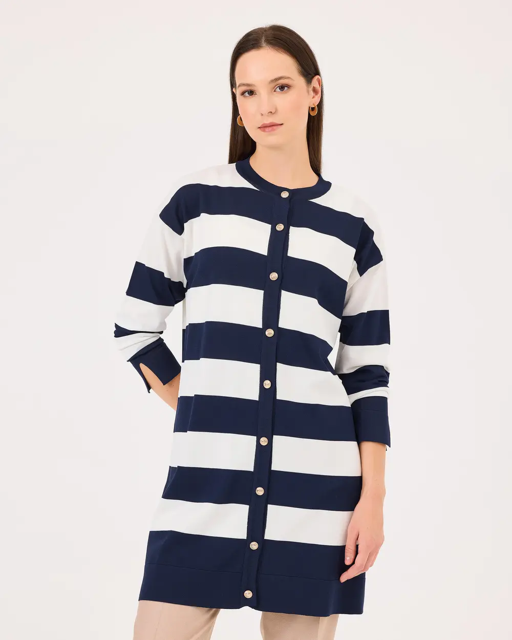 Striped Button Detailed Sweater Cardigan