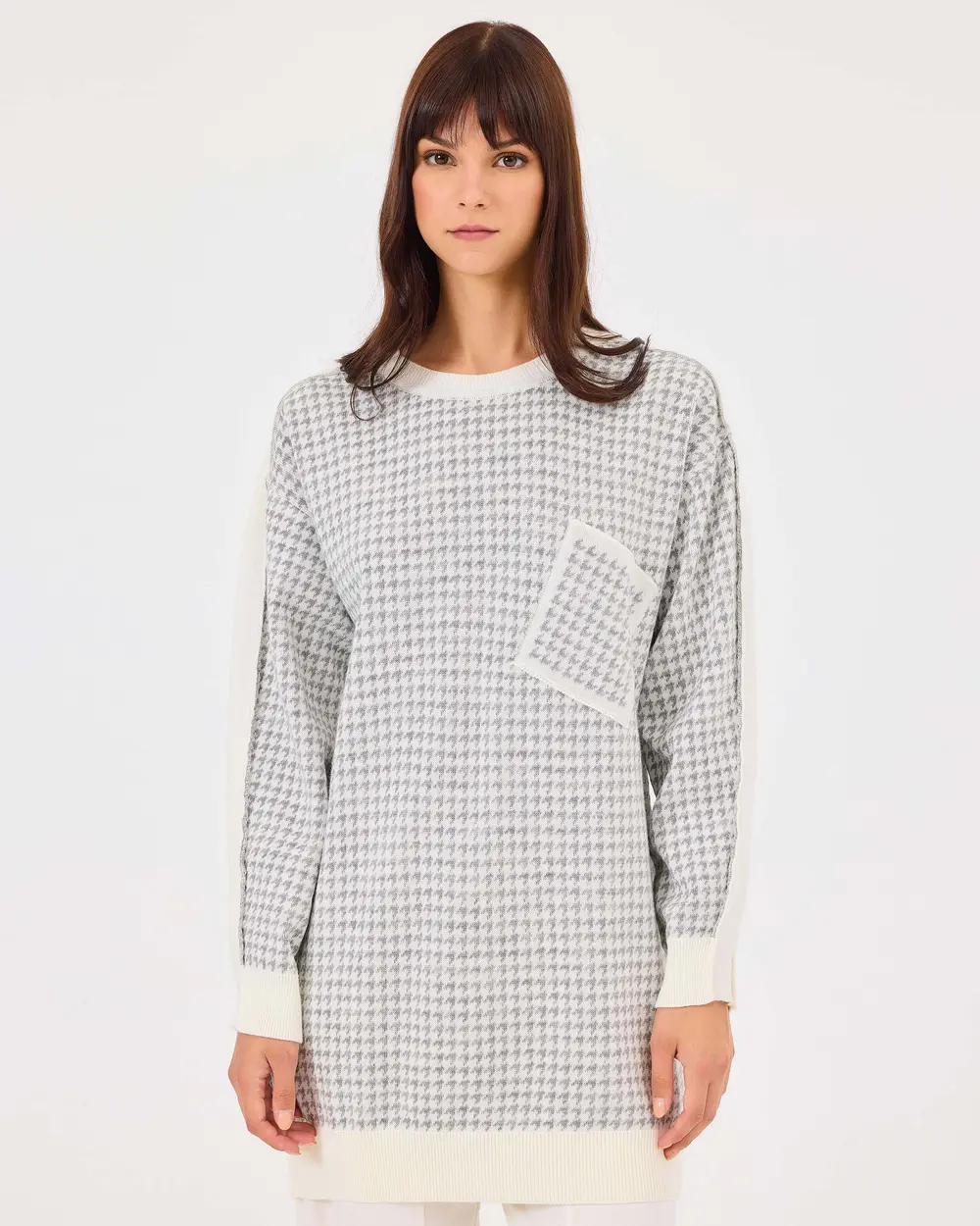 Checked Long Sleeve Sweater Tunic