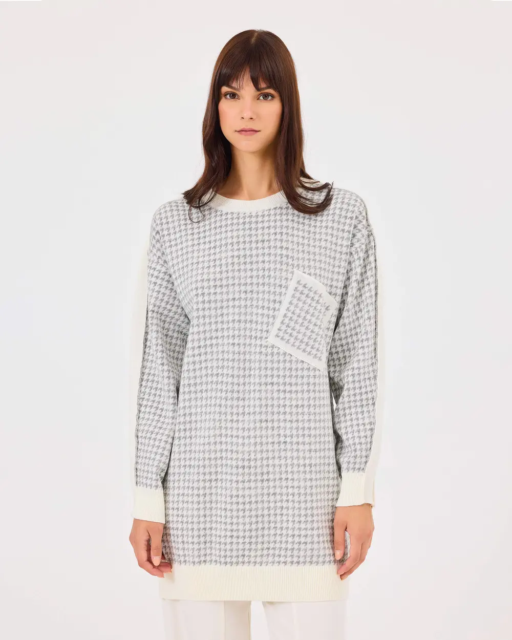 Checked Long Sleeve Sweater Tunic