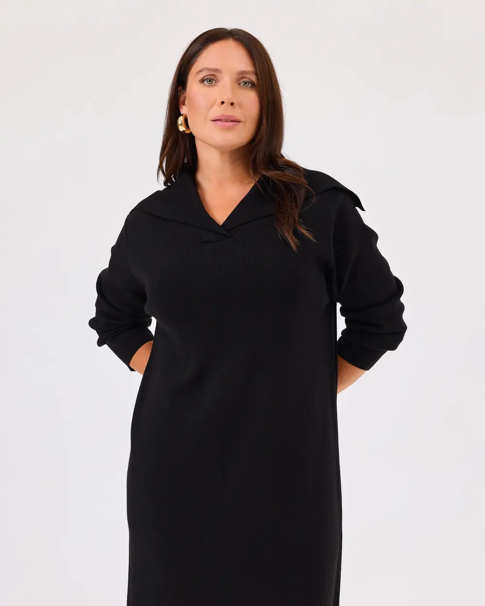 Plus Size Long Sleeve Midi Length Sweater Dress