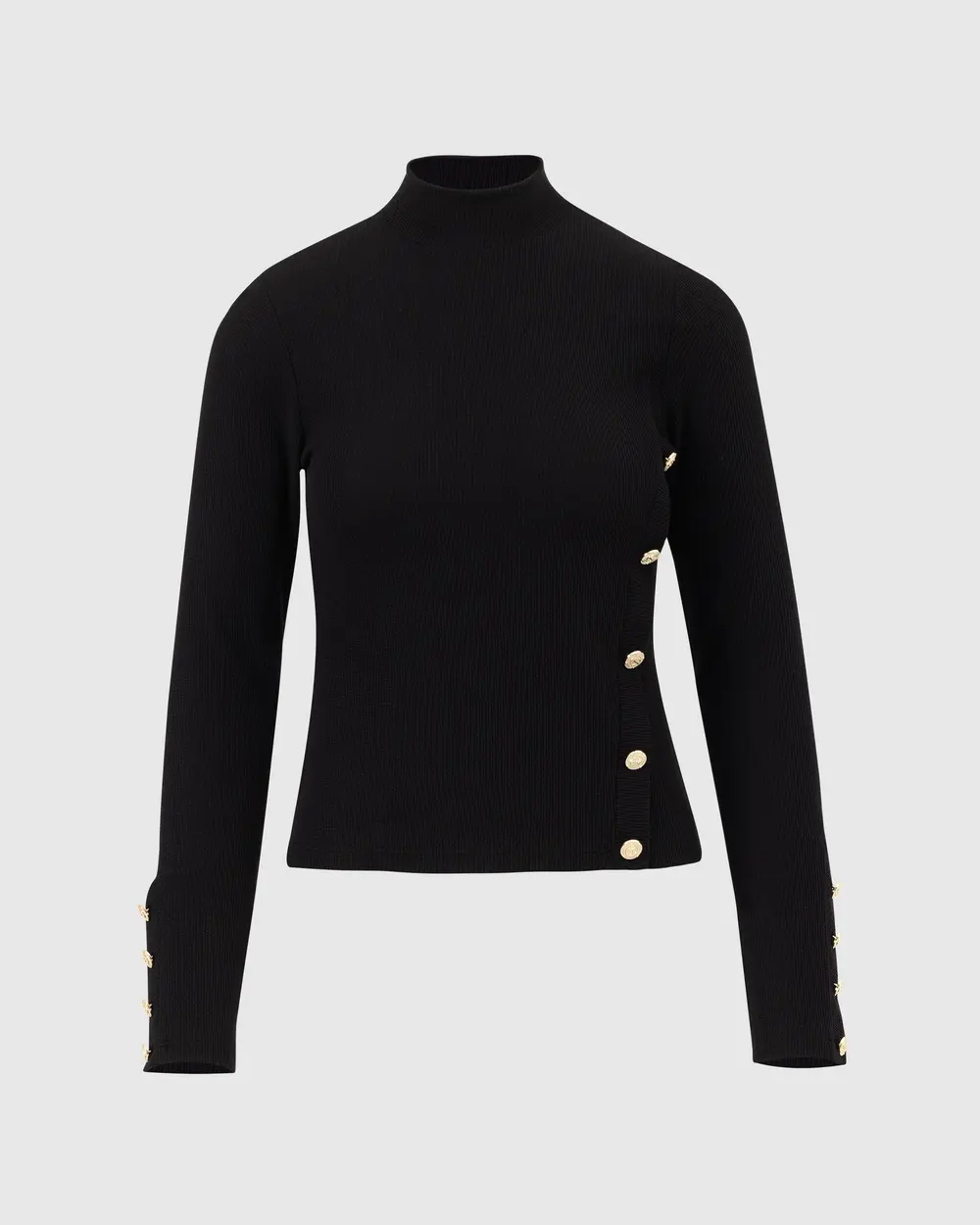 Stand Collar Button Detailed Waist Length Blouse