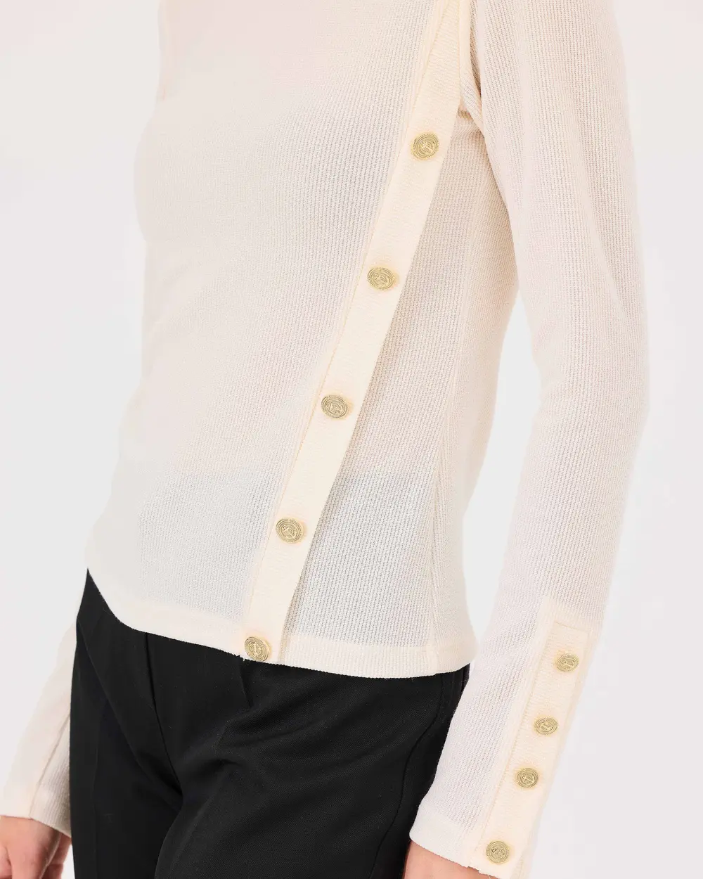 Stand Collar Button Detailed Waist Length Blouse