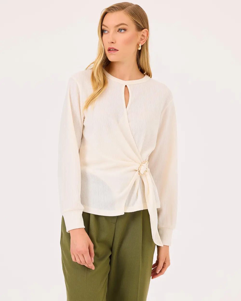 Shirred Blouse with Window Detail