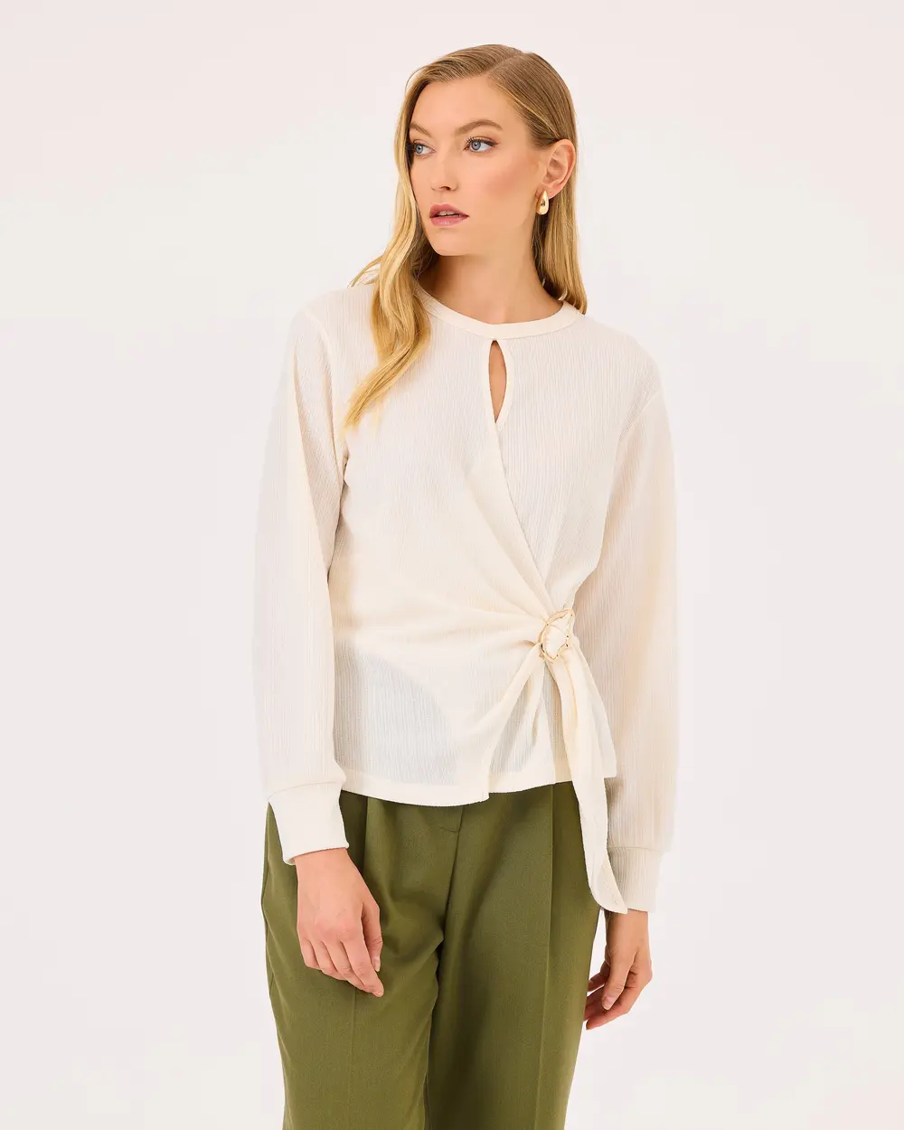 Shirred Blouse with Window Detail