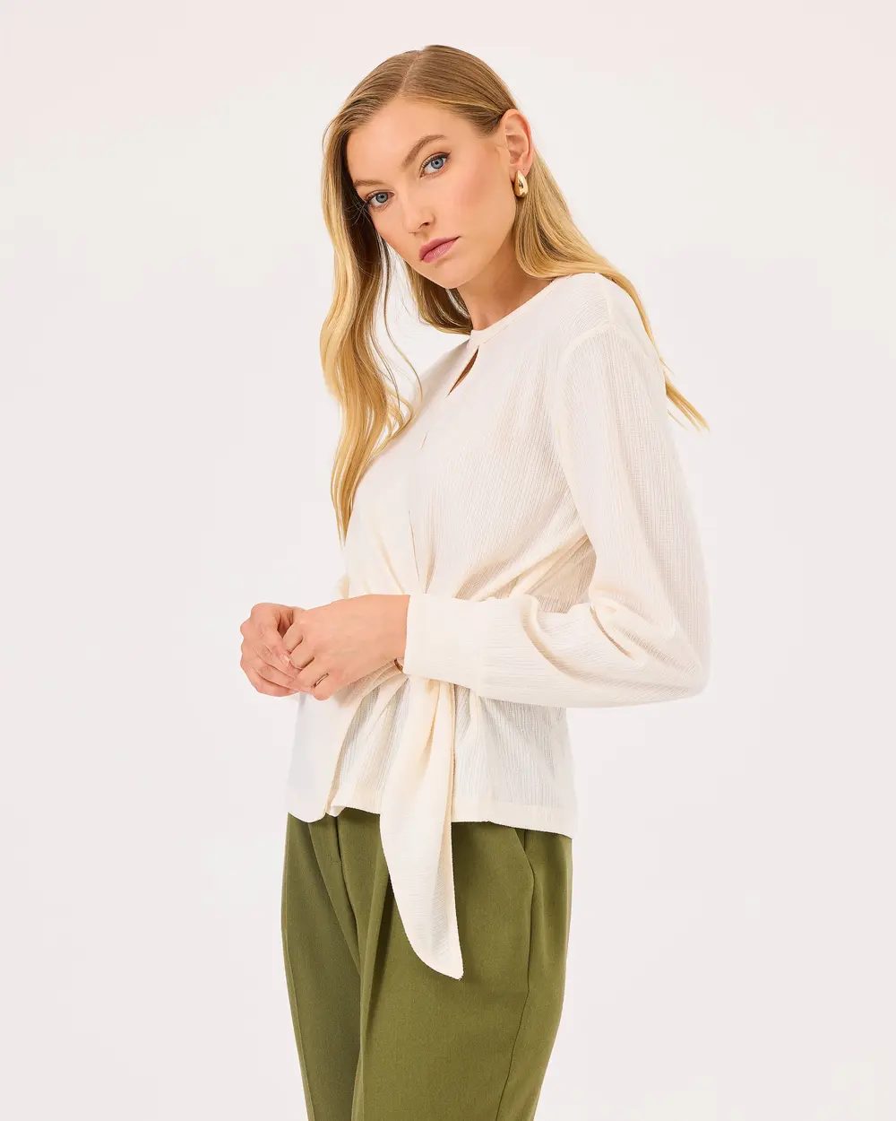 Shirred Blouse with Window Detail