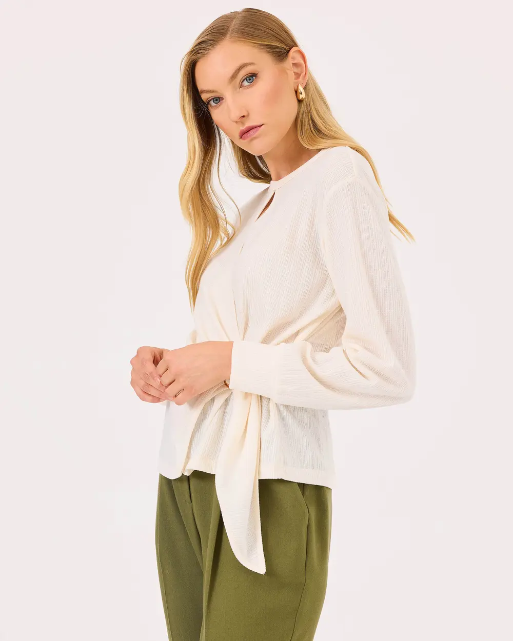 Shirred Blouse with Window Detail