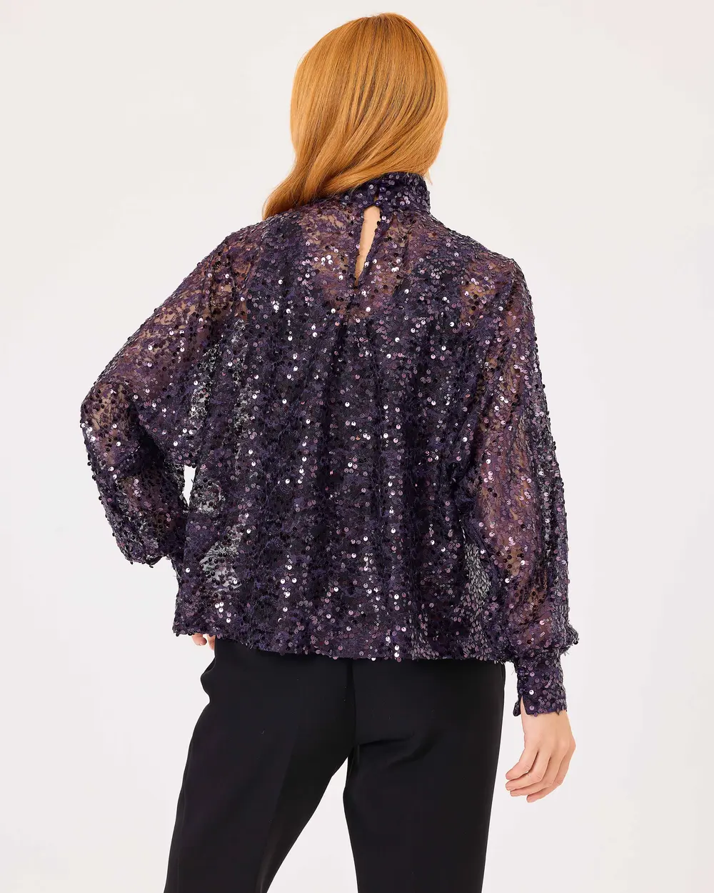 Stand Collar Sequined Elegant Blouse