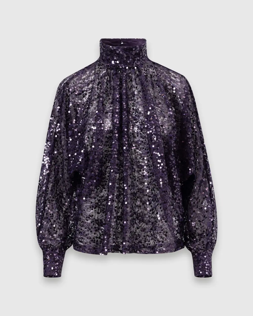 Stand Collar Sequined Elegant Blouse