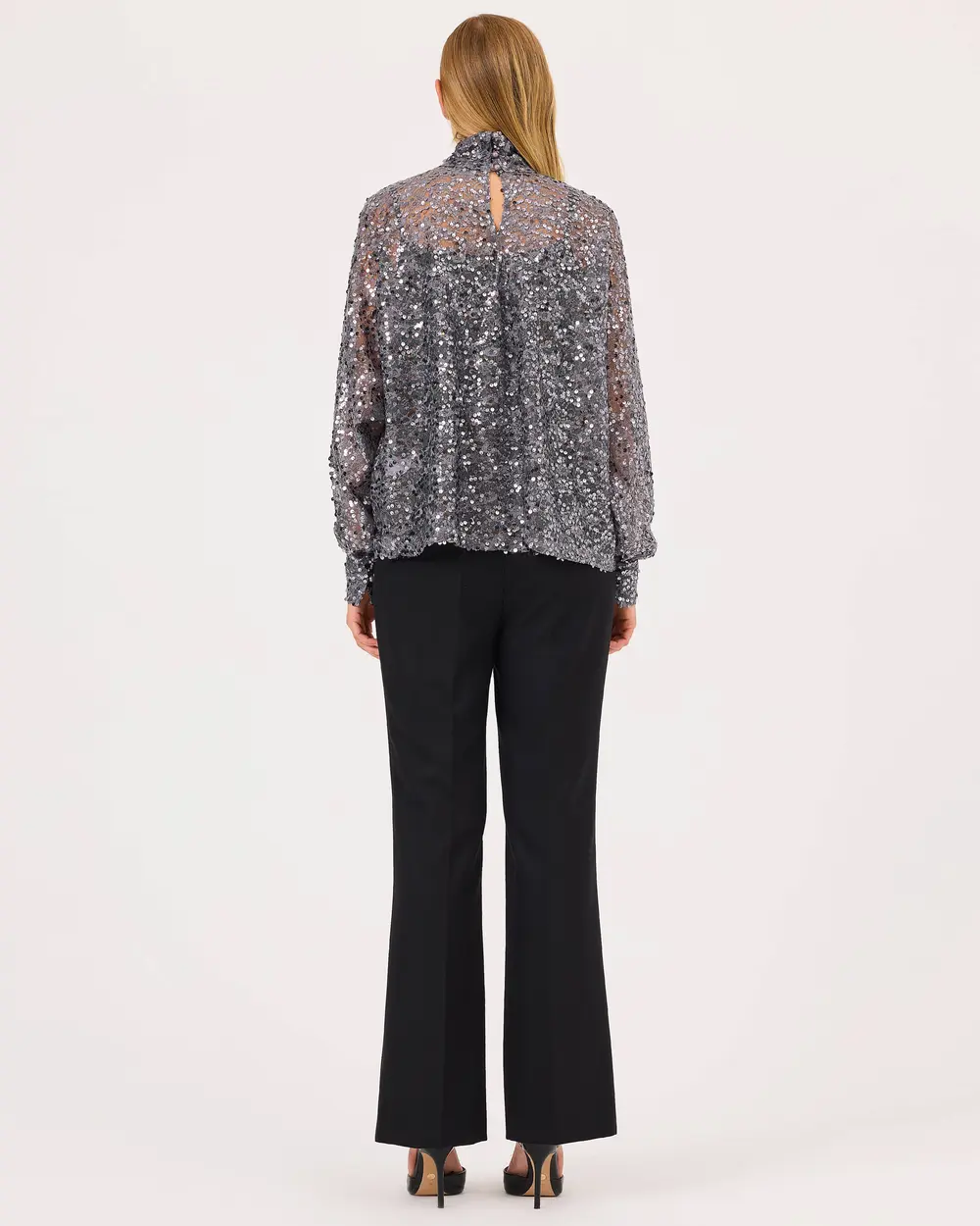 Stand Collar Sequined Elegant Blouse